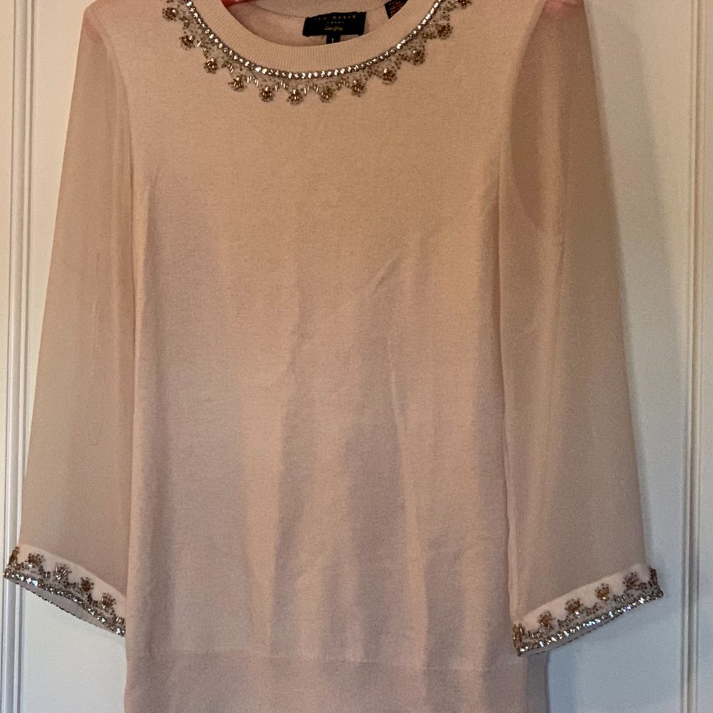 Ted Baker Cream Sweater with Embellished Neckline